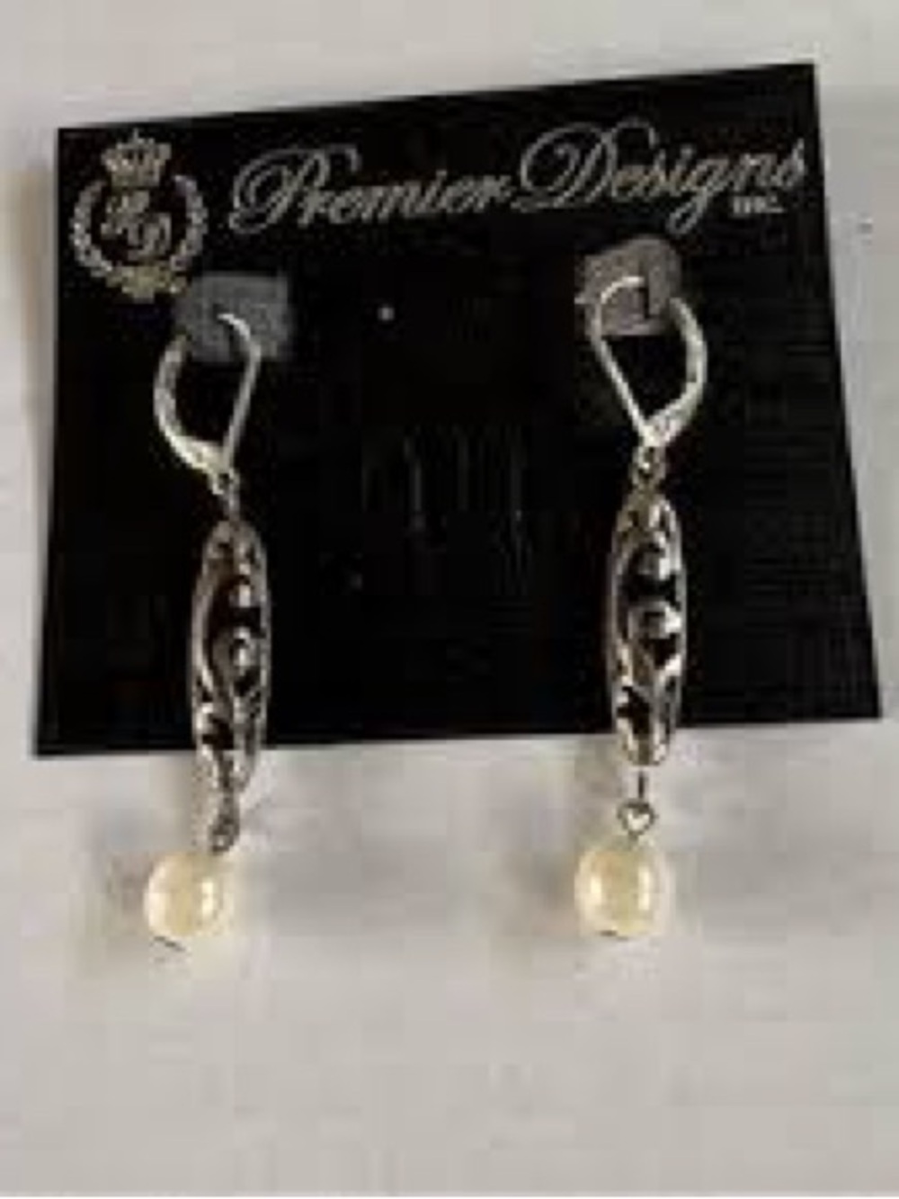 Premier Designs Carly Silver  tone Filigree Drop Earrings with Pearl Accent